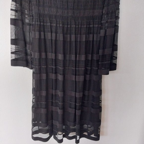 M.S.S.P. Max Studio Mesh Stripe Dress with Smocking and Flare Sleeves - Picture 9 of 9